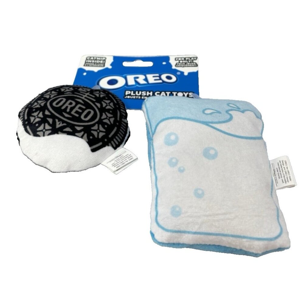 Oreo Plush Cat Kitten Toy Cookie Glass Milk with Catnip Soft Chew Play Time Fun